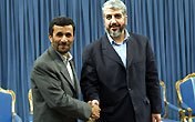 Ahmedinejad affirming Iran's support for Hamas with Khaled Meshal